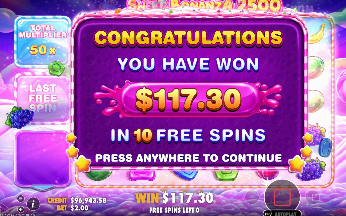 Win total shown once the tumble sequence ends