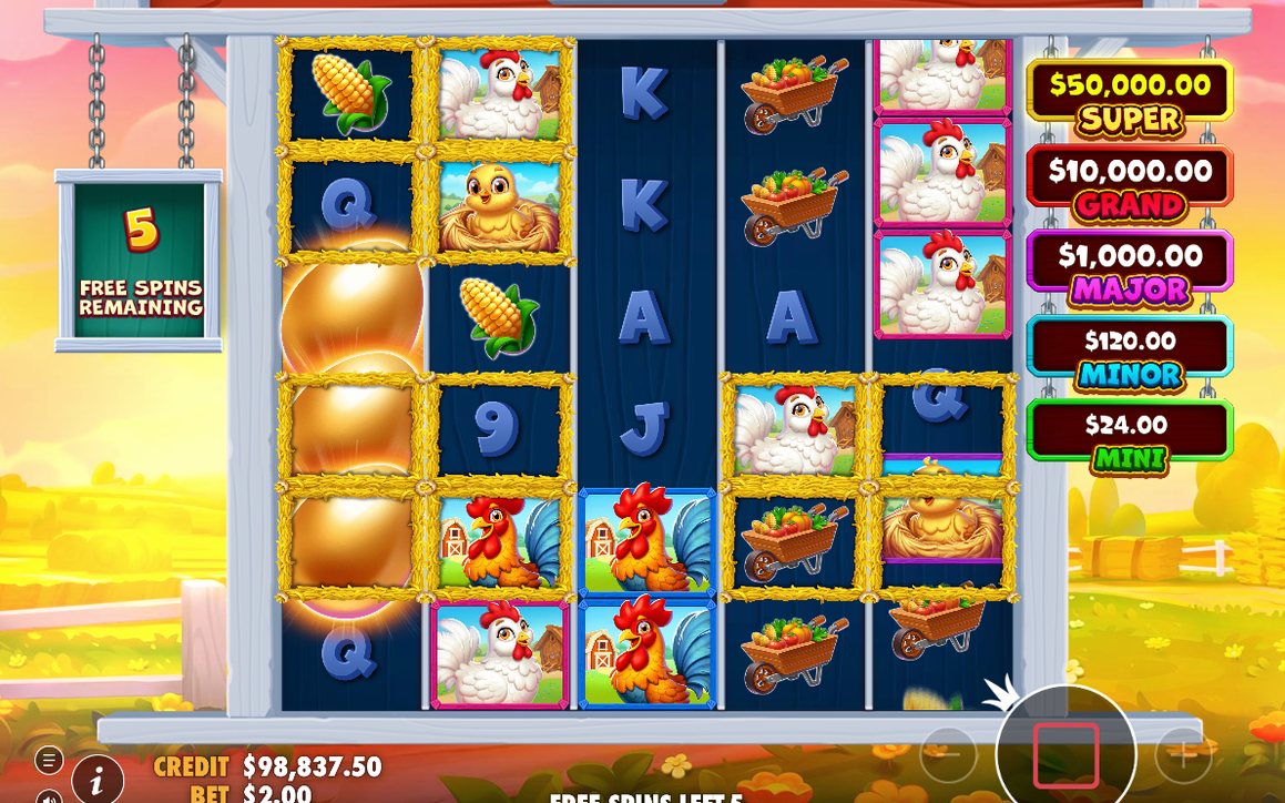 Red-orange closed barn background during Free Spins