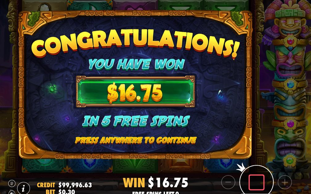 Win screen after the Tumble cascade pays out